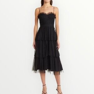 Lulus Sweetheart Swiss Dot Tiered Midi Dress Black Size Small NWT